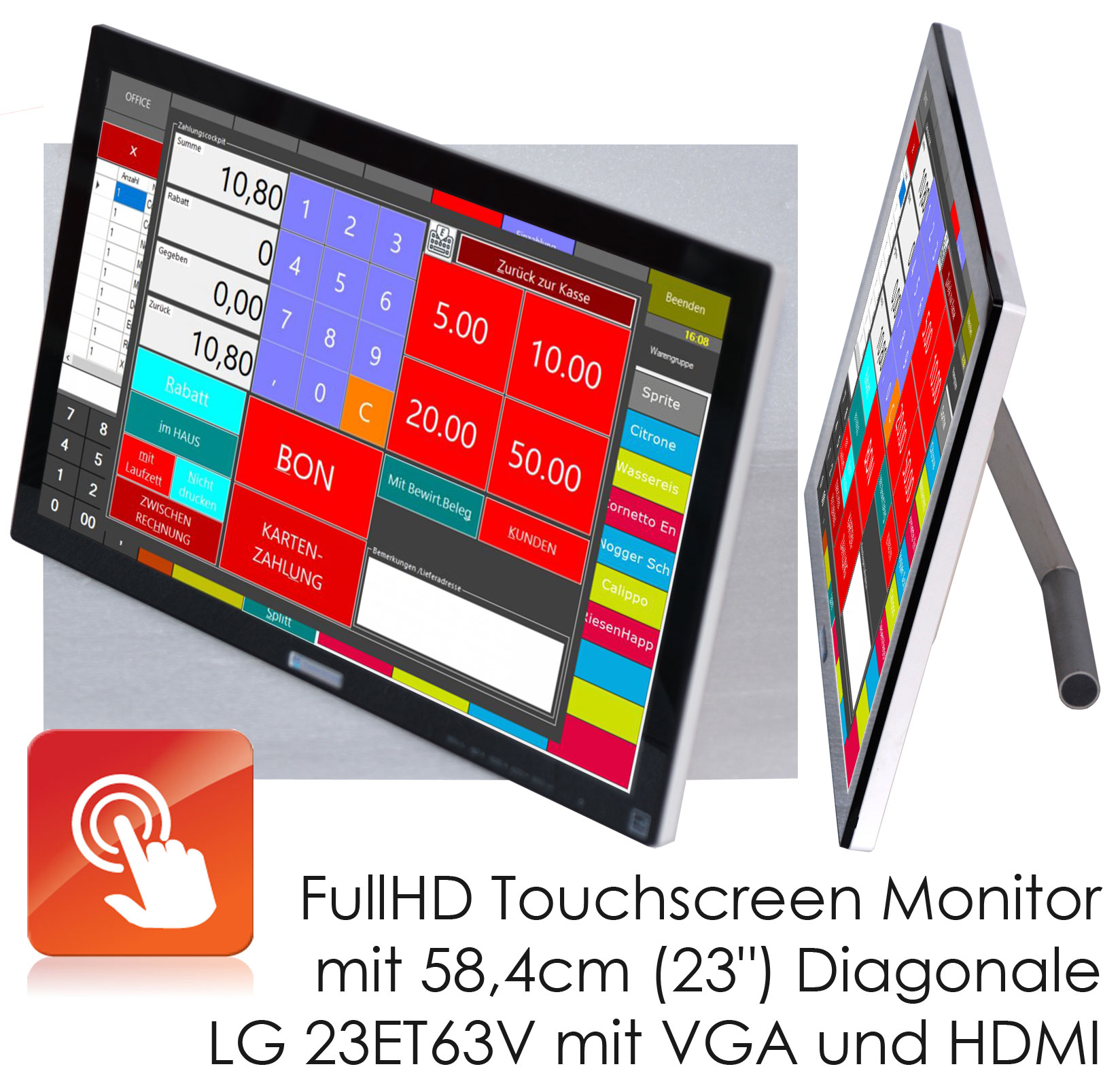 Sehr eleganter 23″ 58cm Touchscreen 10-Punkt Monitor FullHD LG 23ET63V ...