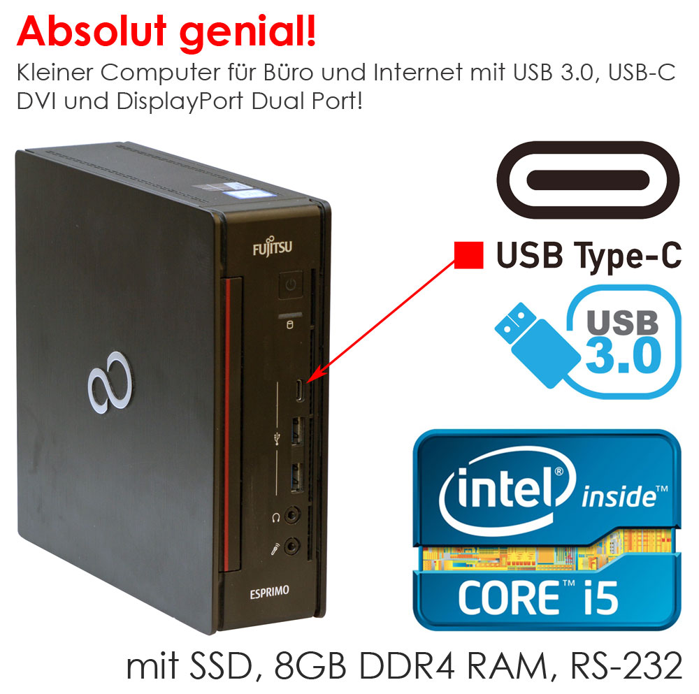 Fujitse Esprimo Q957 Intel I5-7500T 16GB DDR4 500GB M.2 SSD USB3.0 USB ...